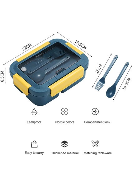 Bento Kutusu Yemek Kabı, Sızdırmaz 3 Bölmeli Kaşık ve Çatallı Yemek Kutusu, Yetişkin ve Çocuklar Için Hareket Halinde Yemek Hazırlama Kabı Piknik, Okul, Ofis  (Yurt Dışından)