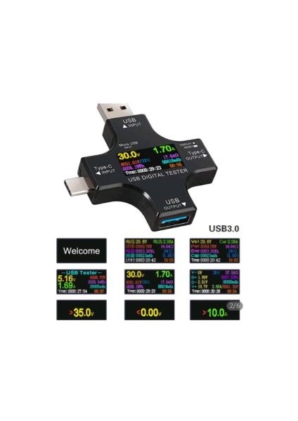 USB  Dijital Volt-Ampermetre Gerilim Akım Ölçer USB 3.0 Tip-C Voltmetre