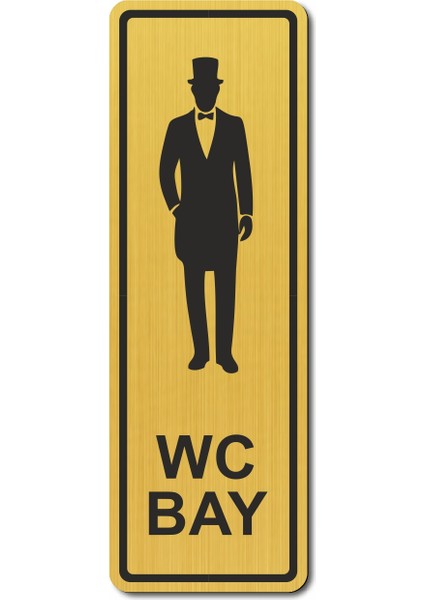 Wc Bay Tuvalet Kapı Yönlendirme Levhası 15 cm x 5 cm Altın Renkli Rezopal Levha