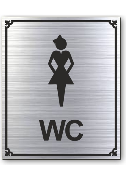 Wc Bayan Tuvalet Kapı Yönlendirme Levhası 10 cm x 12 cm Gümüş Renkli Rezopal Levha