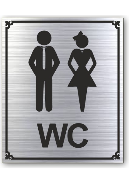 Wc Bay Bayan Tuvalet Kapı Yönlendirme Levhası 10 cm x 12 cm Gümüş Renkli Rezopal Levha