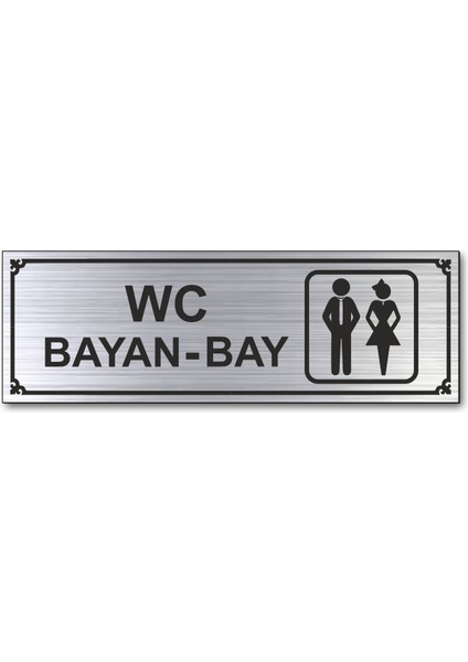 Wc Bay Bayan Tuvalet Kapı Yönlendirme Levhası 15 cm x 5 cm Gümüş Renkli Rezopal Levha