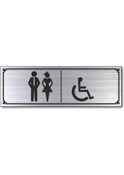 Wc Bay Bayan Engelli Tuvalet Kapı Yönlendirme Levhası 15 cm x 5 cm Gümüş Renkli Rezopal Levha