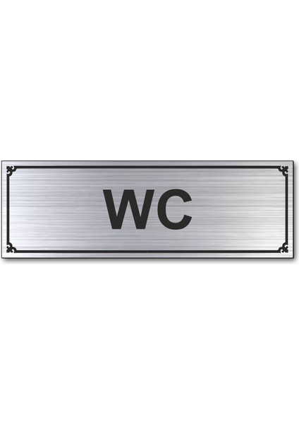Wc Tuvalet Kapı Yönlendirme Levhası 15 cm x 5 cm Gümüş Renkli Rezopal Levha