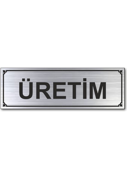 Üretim Odası Kapı Yönlendirme Levhası 15 cm x 5 cm Gümüş Renkli Rezopal Levha