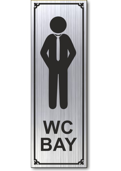 Wc Bay Tuvalet Kapı Yönlendirme Levhası 15 cm x 5 cm Gümüş Renkli Rezopal Levha