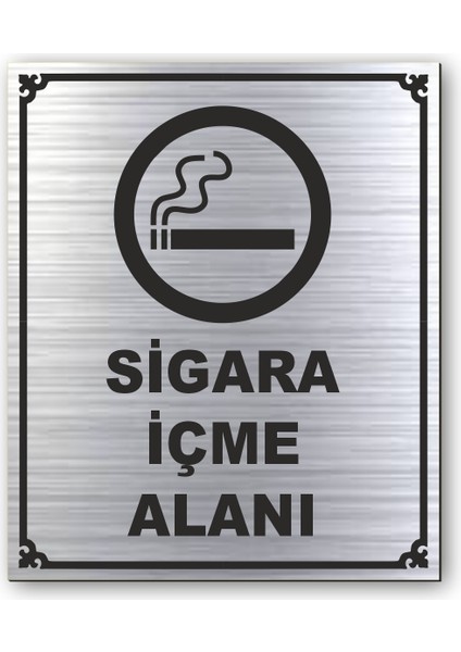 Sigara Içme Alanı Kapı Yönlendirme Levhası 10 cm x 12 cm Gümüş Renkli Rezopal Levha