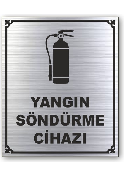 Yangın Söndürme Cihazı Kapı Yönlendirme Levhası 10 cm x 12 cm Gümüş Renkli Rezopal Levha