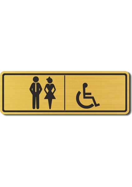 Wc Bay Bayan Engelli Tuvalet Kapı Yönlendirme Levhası 15 cm x 5 cm Altın Renkli Rezopal Levha