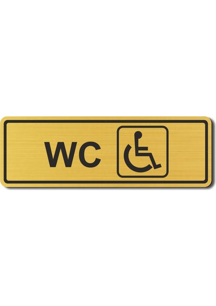 Wc Engelli Tuvalet Kapı Yönlendirme Levhası 15 cm x 5 cm Altın Renkli Rezopal Levha
