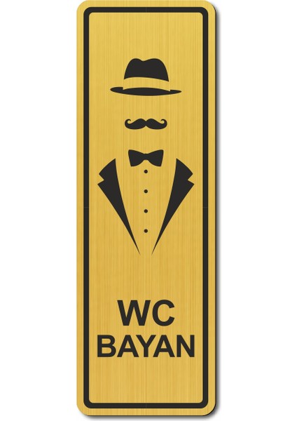 Wc Bay Tuvalet Kapı Yönlendirme Levhası 15 cm x 5 cm Altın Renkli Rezopal Levha