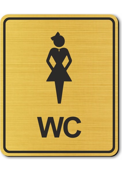Wc Bayan Tuvalet Kapı Yönlendirme Levhası 10 cm x 12 cm Altın Renkli Rezopal Levha