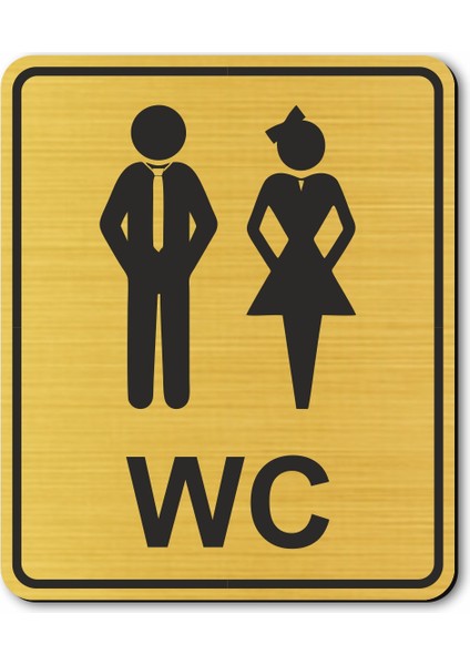 Wc Bay Bayan Tuvalet Kapı Yönlendirme Levhası 10 cm x 12 cm Altın Renkli Rezopal Levha