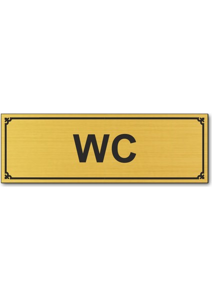 Wc Tuvalet Kapı Yönlendirme Levhası 15 cm x 5 cm Altın Renkli Rezopal Levha