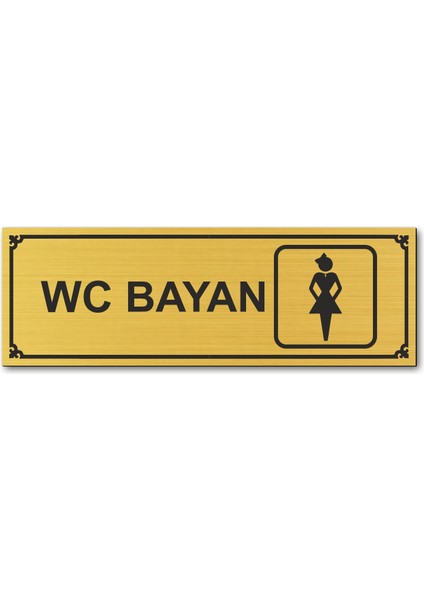 Wc Bayan Tuvalet Kapı Yönlendirme Levhası 15 cm x 5 cm Altın Renkli Rezopal Levha