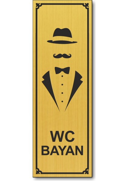 Wc Bay Tuvalet Kapı Yönlendirme Levhası 15 cm x 5 cm Altın Renkli Rezopal Levha