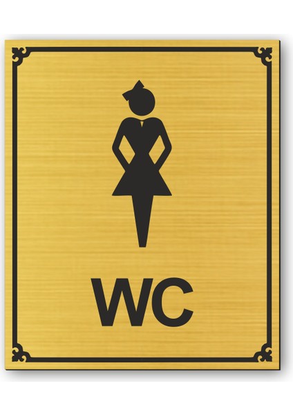 Wc Bayan Tuvalet Kapı Yönlendirme Levhası 12 cm x 10 cm Altın Renkli Rezopal Levha