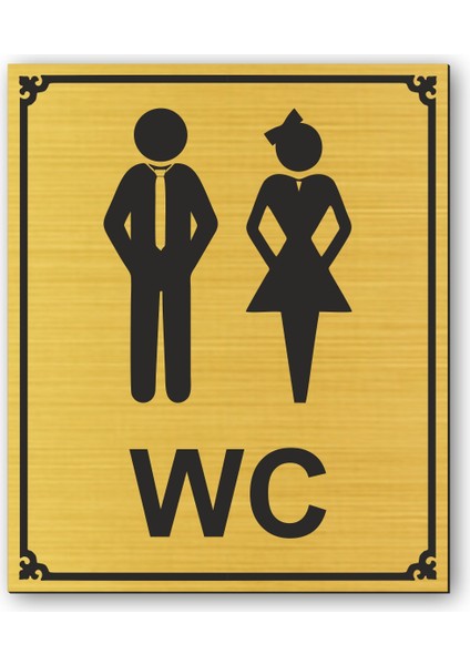 Wc Bay Bayan Tuvalet Kapı Yönlendirme Levhası 12 cm x 10 cm Altın Renkli Rezopal Levha
