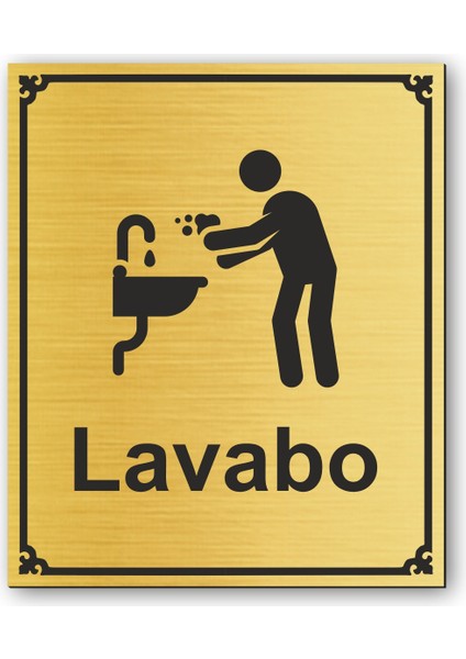Lavabo Kapı Yönlendirme Levhası 12 cm x 10 cm Altın Renkli Rezopal Levha