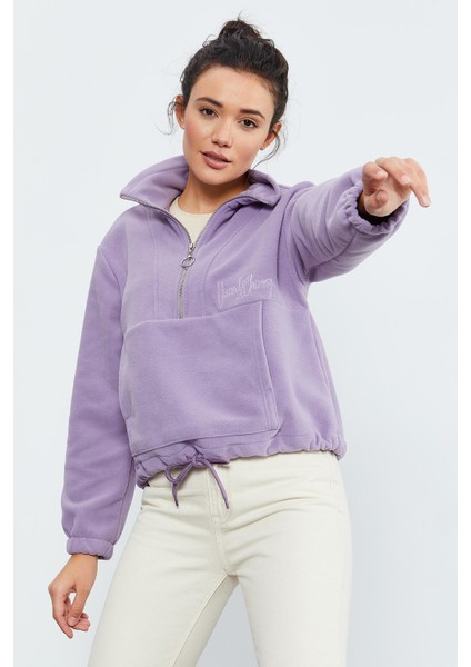 Eflatun Yarım Fermuar Etek Ucu Büzgülü Kadın Polar Oversize Sweatshirt - 97171 modelleri