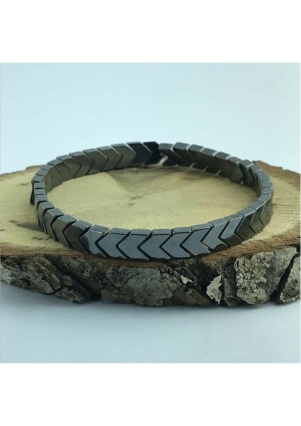Doğaltaş Unisex Gri Hermes Hematit Ok Bileklik