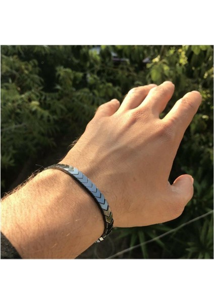 Doğaltaş Unisex Gri Hermes Hematit Ok Bileklik