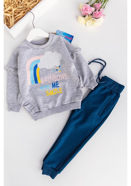 Gökkuşağı Desenli Kız Çocuk Eşofman Takımı