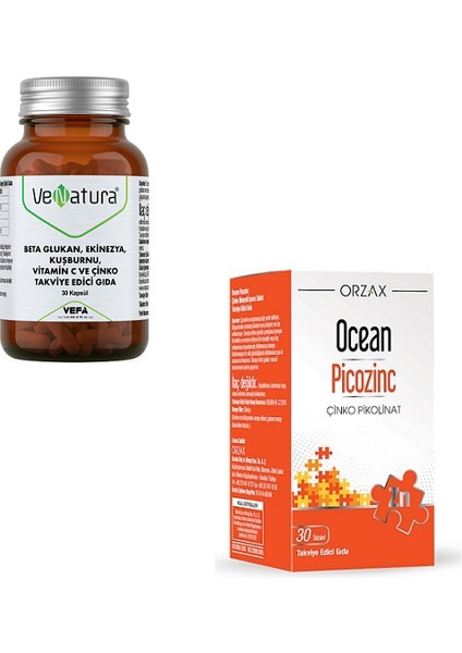 Beta Glukan, Vitamin C ve Çinko Takviye Edici Gıda 30 Kapsül + Çinko Takviyesi 15 Mg 30 Tablet