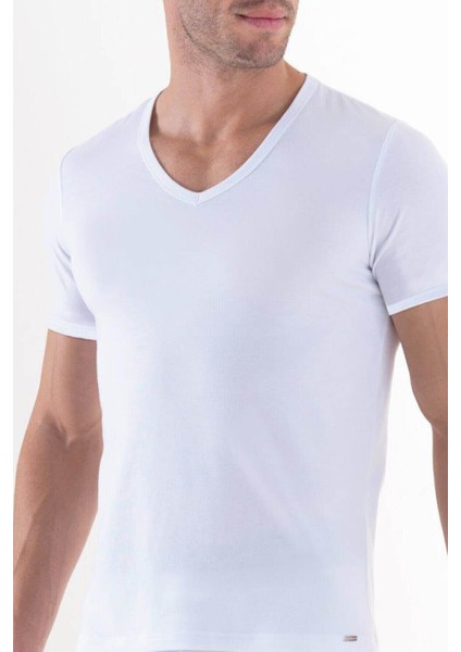 9308 - Silver %94 Modal V Yaka T-Shirt