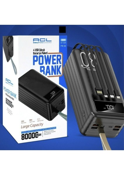 Mobıle Phone Accessorıes 80000 mAh / 4xusb / Dahili Lightning / Mikro / Type-C Kablolu LCD Güç Göstergeli Powerbank Pw-46