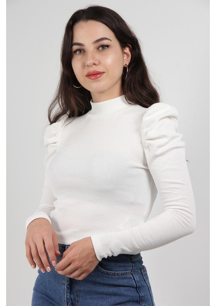 302BK080003 - 20413 Yarım Balıkçı Balon Büzgülü Karpuz Uzun Kol 2*2 Lyc Kaşkorse T-Shirt