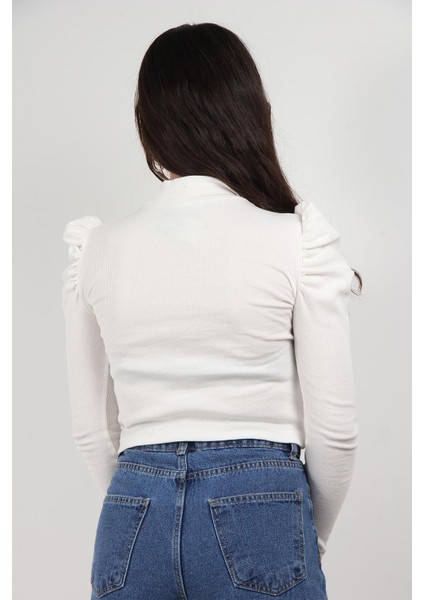 302BK080003 - 20413 Yarım Balıkçı Balon Büzgülü Karpuz Uzun Kol 2*2 Lyc Kaşkorse T-Shirt
