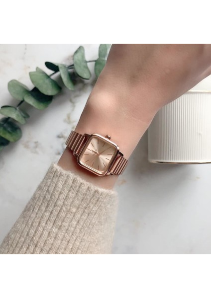 Minimal Kare Rose Gold Kadın Kol Saati