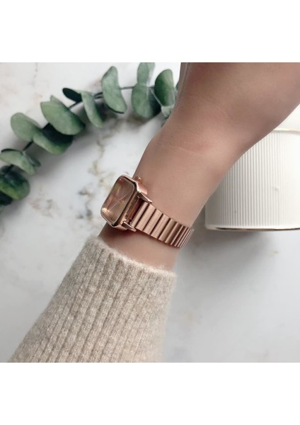 Minimal Kare Rose Gold Kadın Kol Saati