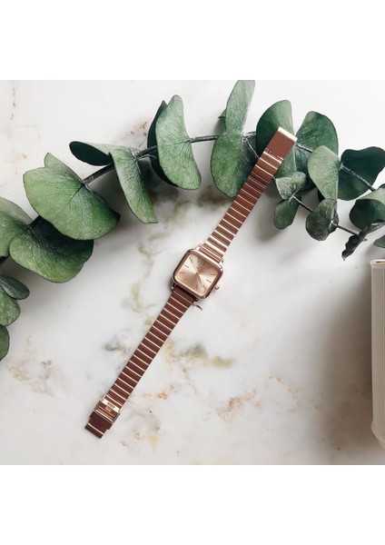 Minimal Kare Rose Gold Kadın Kol Saati