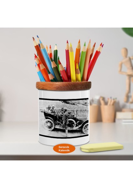 Araba Içinde Başkomutan Mustafa Kemal Ahşap Seramik Kalemlik -28