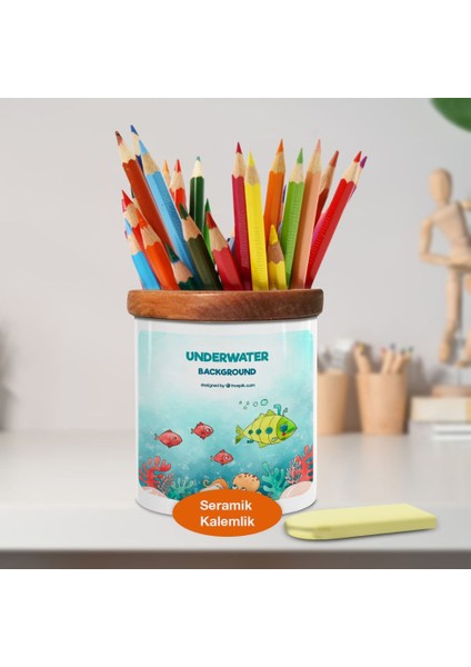 Denizaltı Canlıları Ahşap Seramik Kalemlik - 2147815864