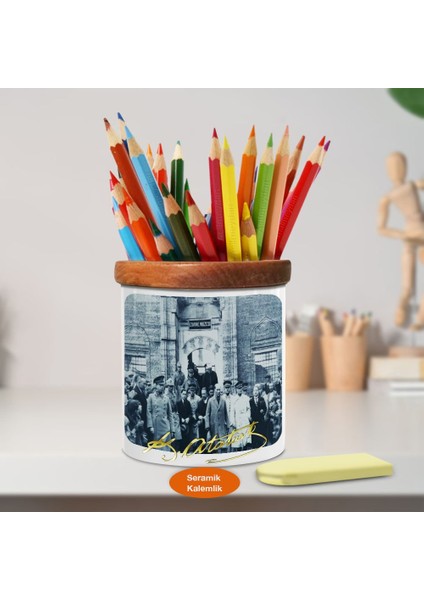 Edirne Müzesi Mustafa Kemal Atatürk Ahşap Seramik Kalemlik- S461