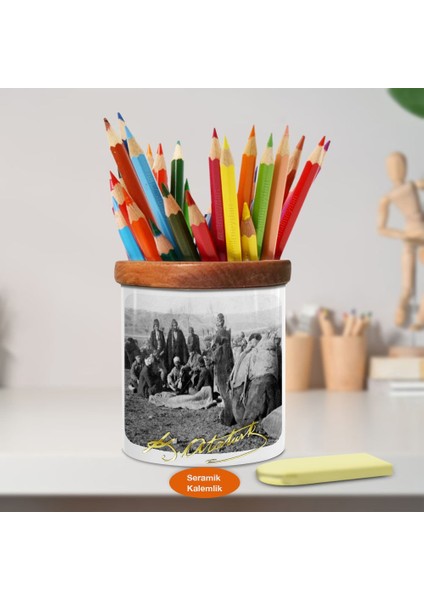 Cephede Gazi Mustafa Kemal Atatürk Ahşap Seramik KALEMLIK-784