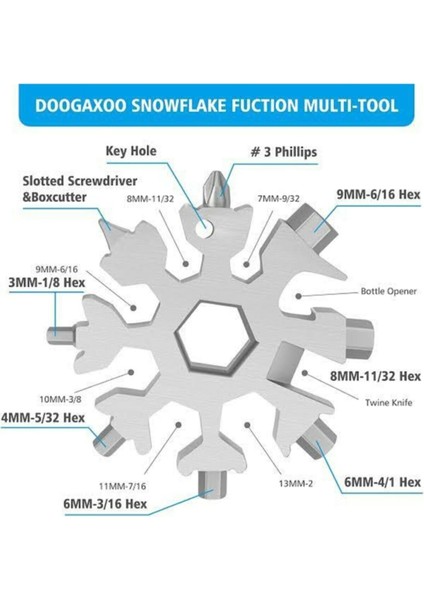 Çok Fonksiyonlu Paslanmaz Çelik Anahtar Alyan Takımı ve Anahtarlık Kar Tanesi Alyan Takımı Hex Key 19 Fonksiyon
