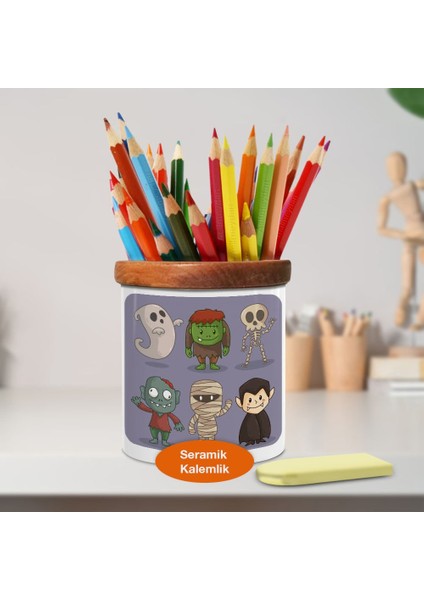 Haloween Minik Sevimli Çocuklar Ahşap Seramik KALEMLIK-214786424