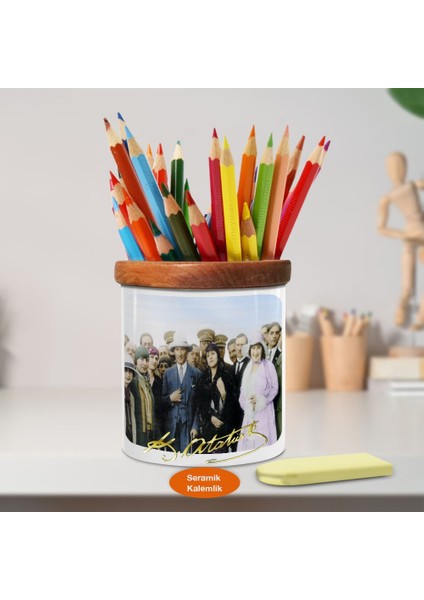 Şık Insanlar ve Asil Kemal Atatürk Ahşap Seramik KALEMLIK-867