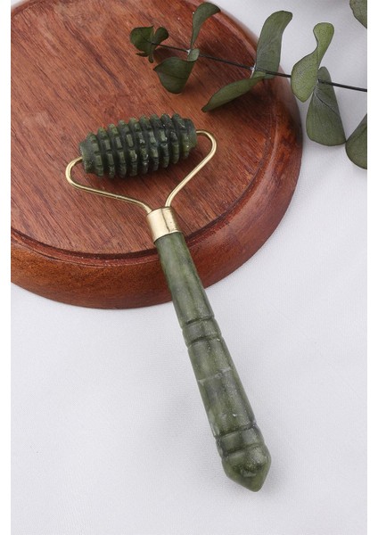 Yeşim Taşı Tek Başlı Tırtıklı Roller Masaj Aleti Jade Roller (Kutulu) - MS0064