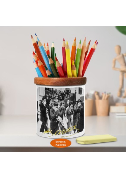 Mustafa Kemal Atatürk Cenaze Töreni Ahşap Seramik KALEMLIK-S501