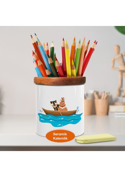 Sandalda Giden Hayvanlar Ahşap Seramik Kalemlik - 1308-955