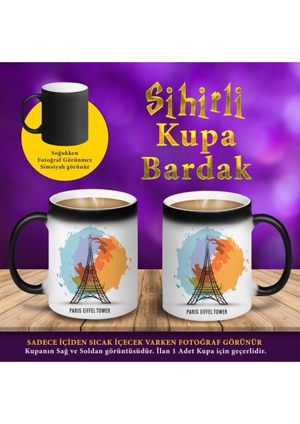 Çizimsel Paris Eyfel Kulesi Silüeti Sihirli Kupa Fincan Bardak-4