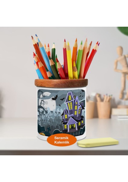 Hallowen Korkunç Şato Ahşaplı Seramik Kalemlik - 72147500608