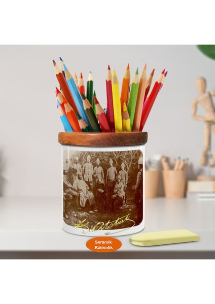 Tirebolu'da Mustafa Kemal Atatürk Ahşap Seramik KALEMLIK-1912