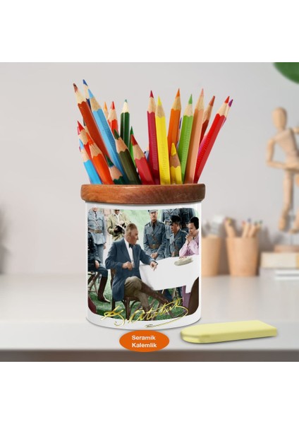 Sabiha Gökçen ve Kemal Atatürk Ahşap Seramik KALEMLIK-102MU1