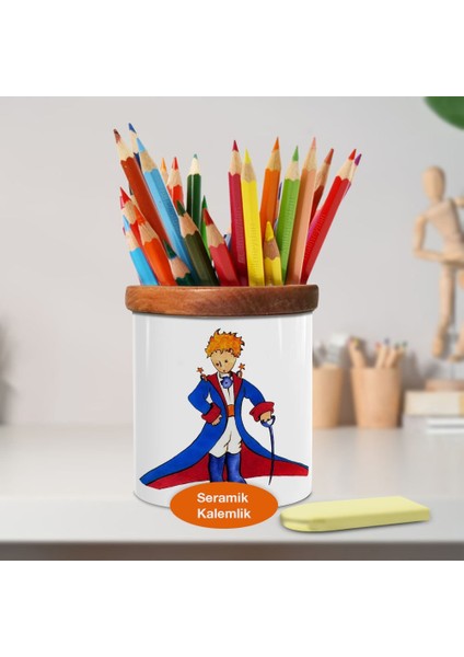 Pelerinli The Little Prince Ahşap Seramik Kalemlik - 8924117152